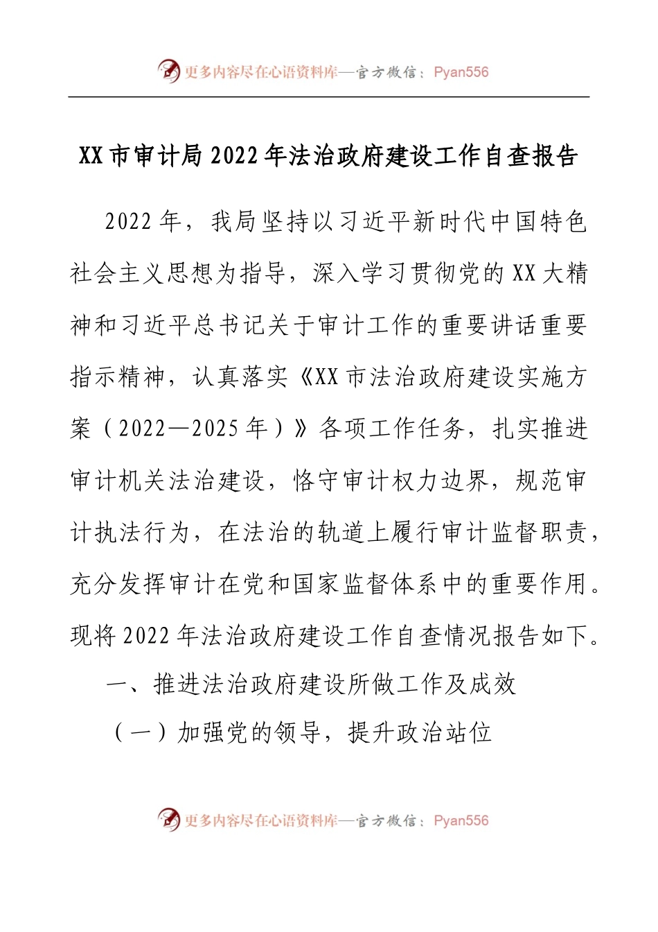 XX市审计局2022年法治政府建设工作自查报告.docx_第1页