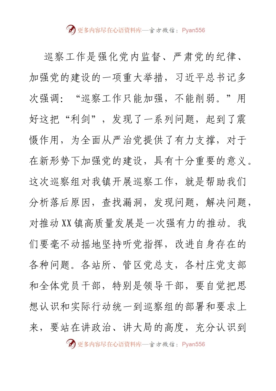XX在市委第X巡察组巡察XX镇党委工作动员会上的表态发言.docx_第2页