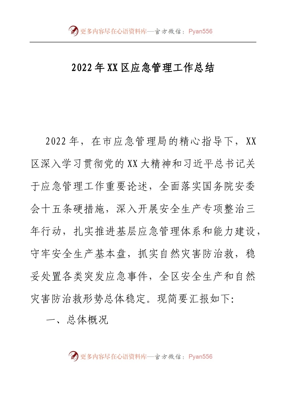 2022年XX区应急管理工作总结.docx_第1页