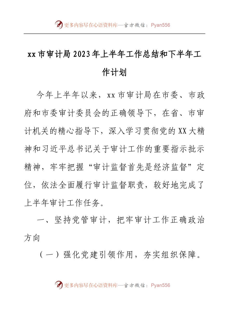 xx市审计局2023年上半年工作总结和下半年工作计划.docx_第1页