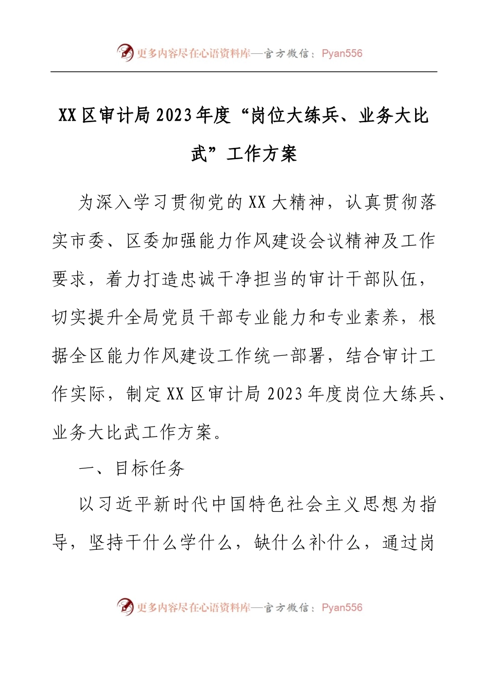 XX区审计局2023年度“岗位大练兵、业务大比武”工作方案.docx_第1页