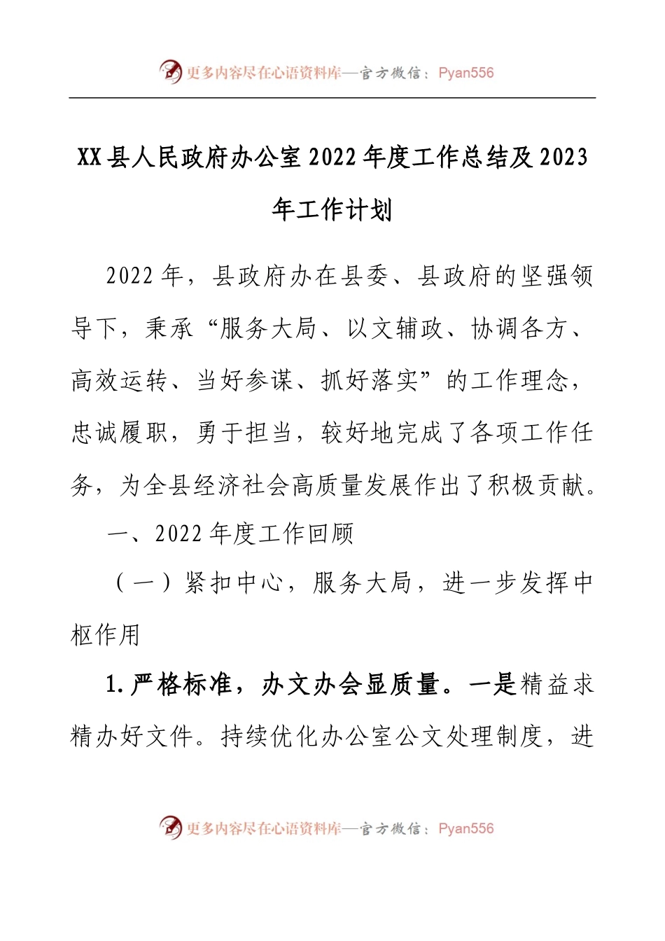 XX县人民政府办公室2022年度工作总结及2023年工作计划.docx_第1页