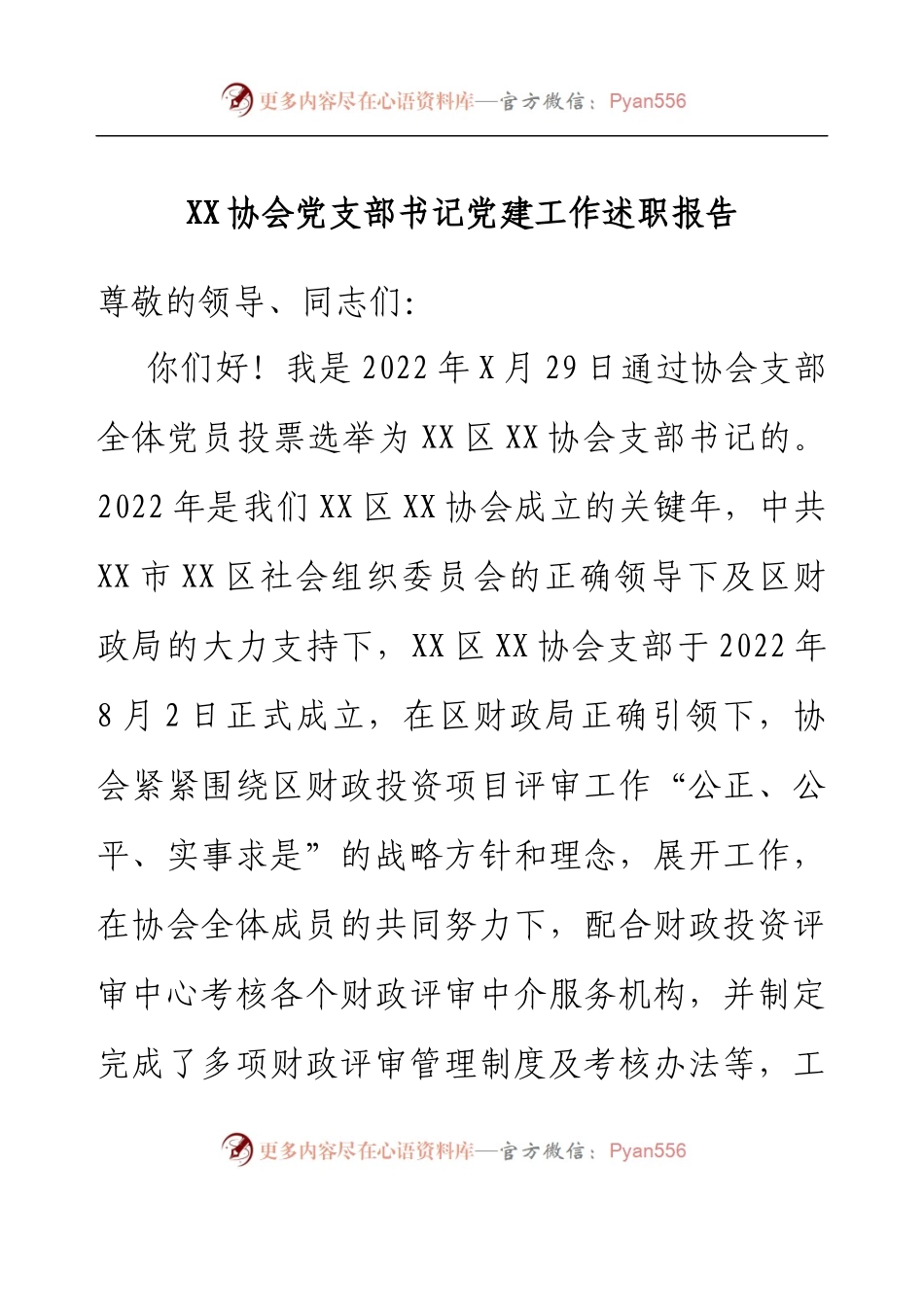 XX协会党支部书记党建工作述职报告.docx_第1页