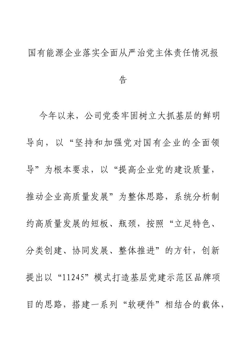2024年国有能源企业落实全面从严治党主体责任情况报告.docx_第1页