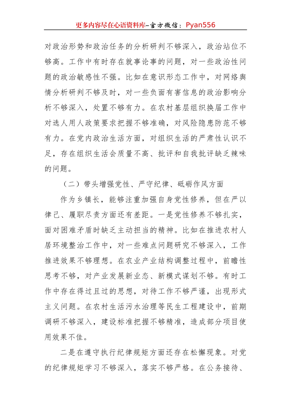 乡镇长2024年民主生活会个人对照检查发言材料（3359字）四个带头.docx_第2页