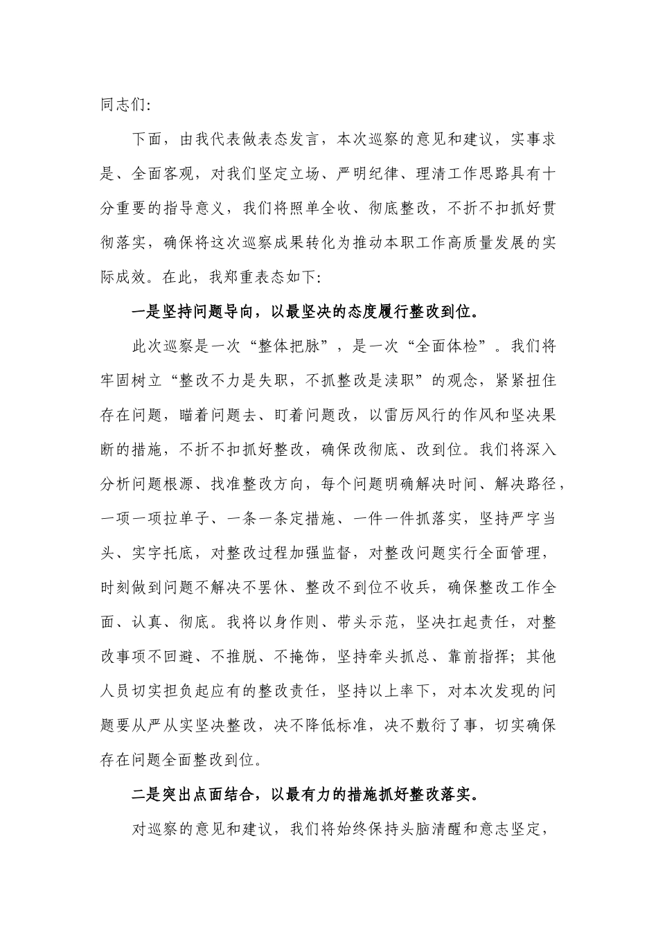 巡察整改会表态发言.docx_第1页