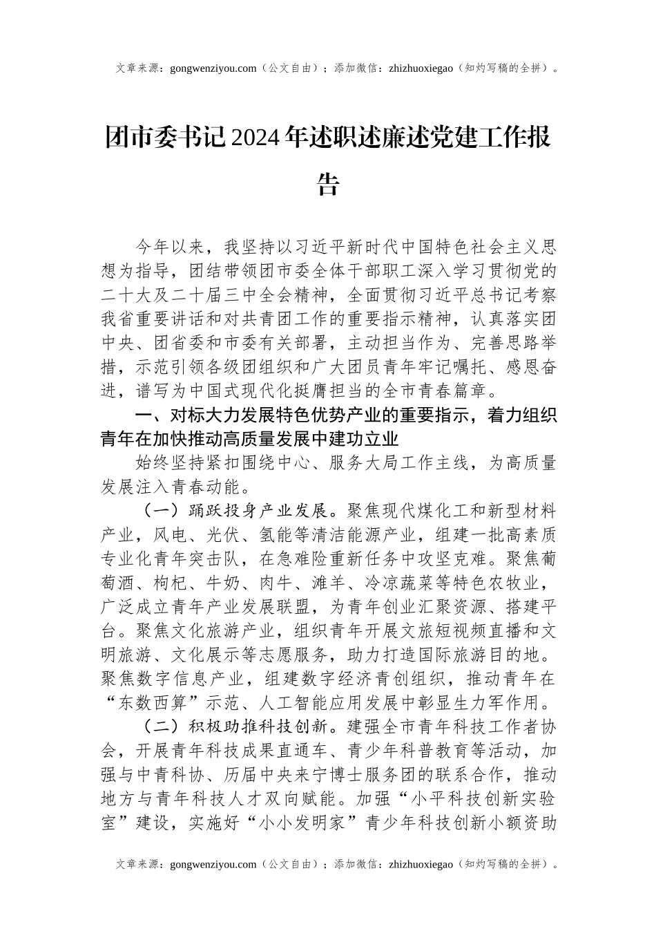 团市委书记2024年述职述廉述党建工作报告.docx_第1页