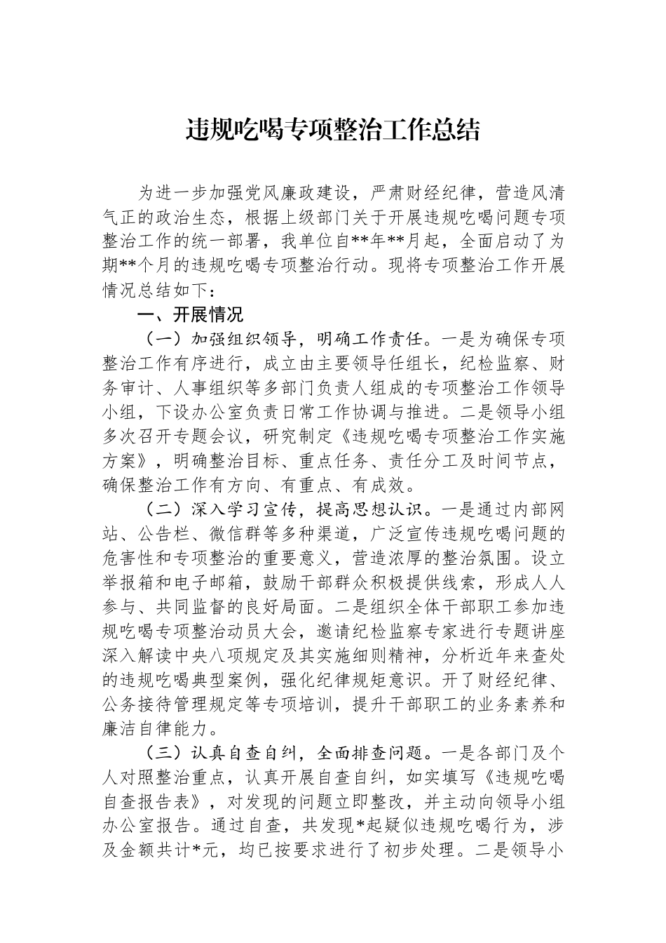 违规吃喝专项整治工作总结.docx_第1页