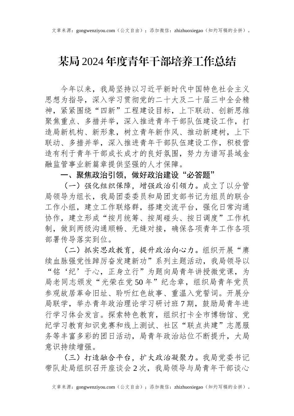某局2024年度青年干部培养工作总结.docx_第1页