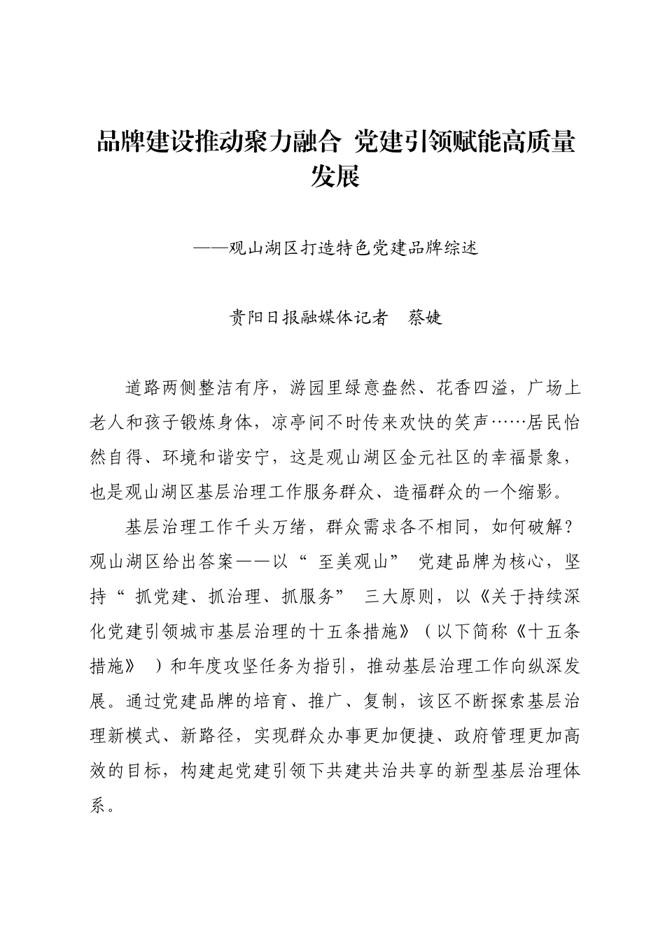 年度专项工作总结∣党建品牌：20240610品牌建设推动聚力融合  党建引领赋能高质量发展.docx_第1页