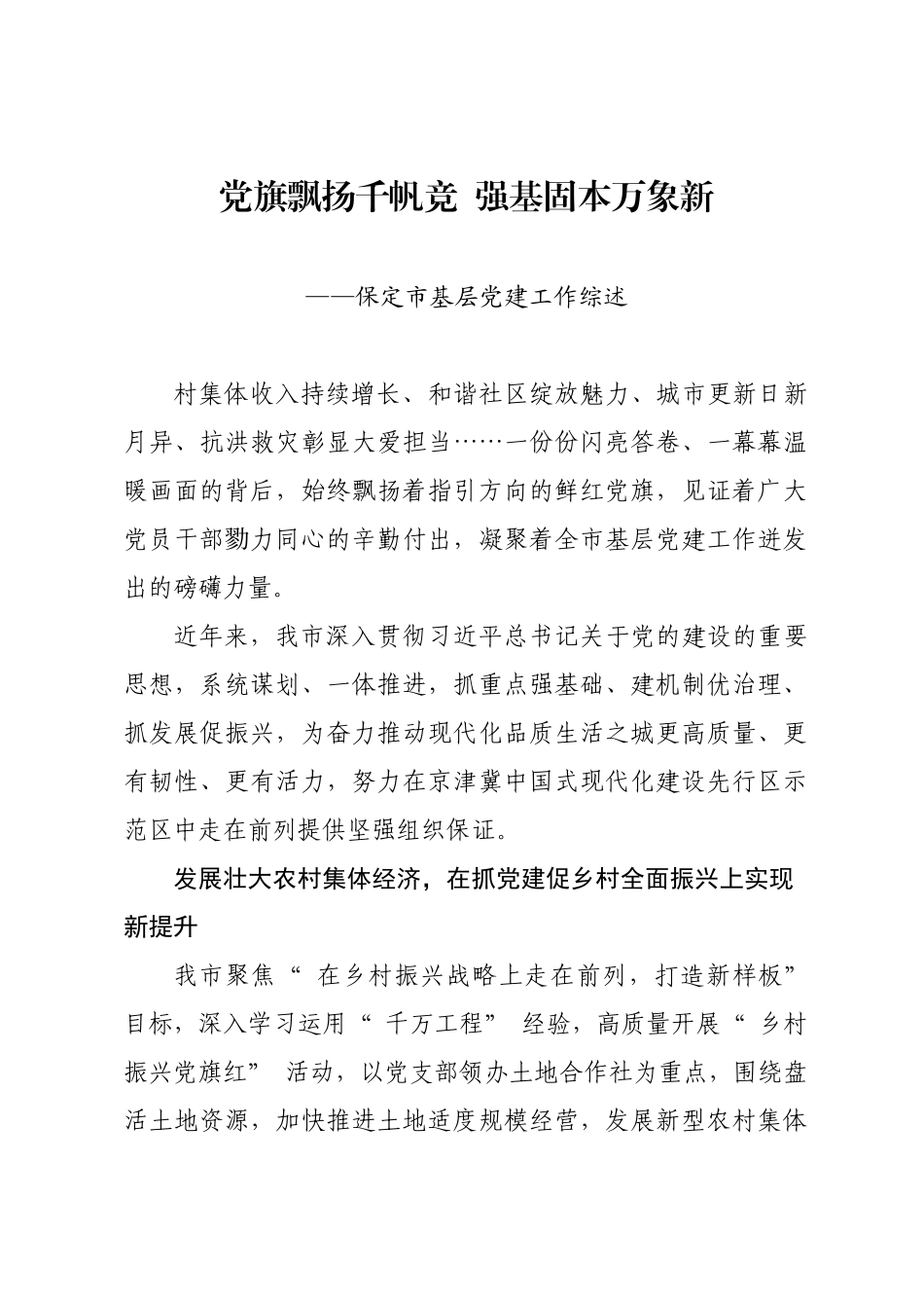 年度专项工作总结∣基层党建：20240628党旗飘扬千帆竞  强基固本万象新——保定市基层党建工作综述.docx_第1页