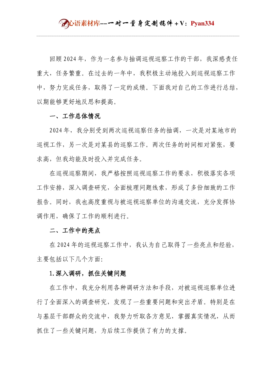 抽调巡察个人工作总结docx.docx_第1页
