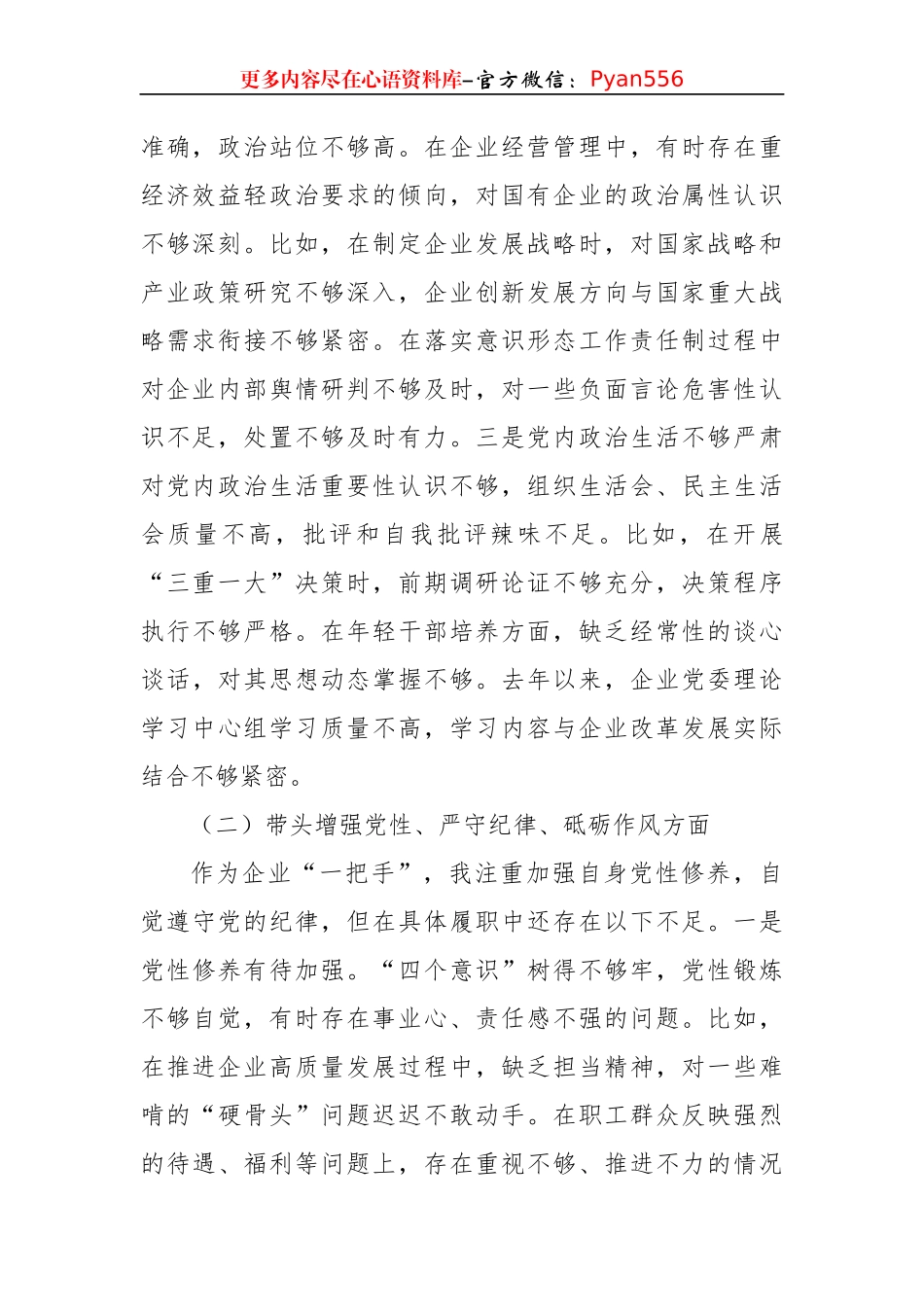 国企党委书记2024年民主生活会个人对照检查发言材料（4108字）四个带头.docx_第2页