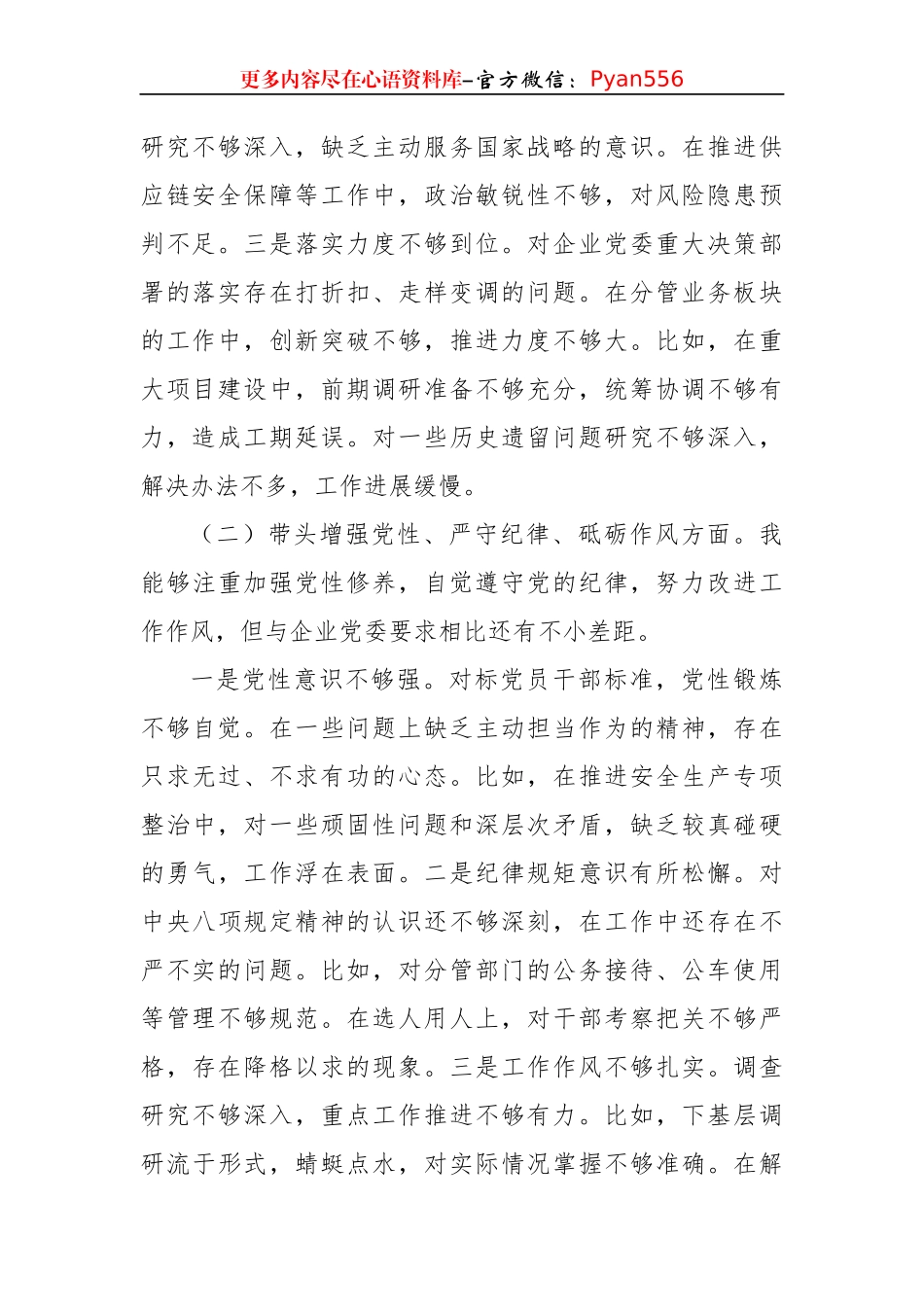国企副总经理2024年度民主生活会个人对照检查材料（3870字）四个带头.docx_第2页