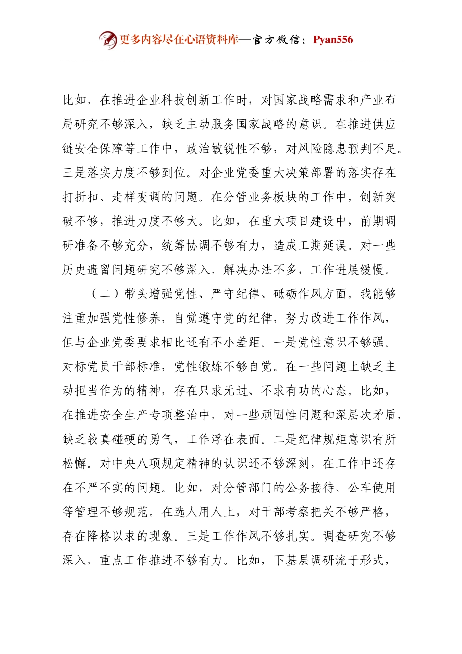 国企副总经理2024年度民主生活会个人对照检查材料（四个带头）.docx_第2页