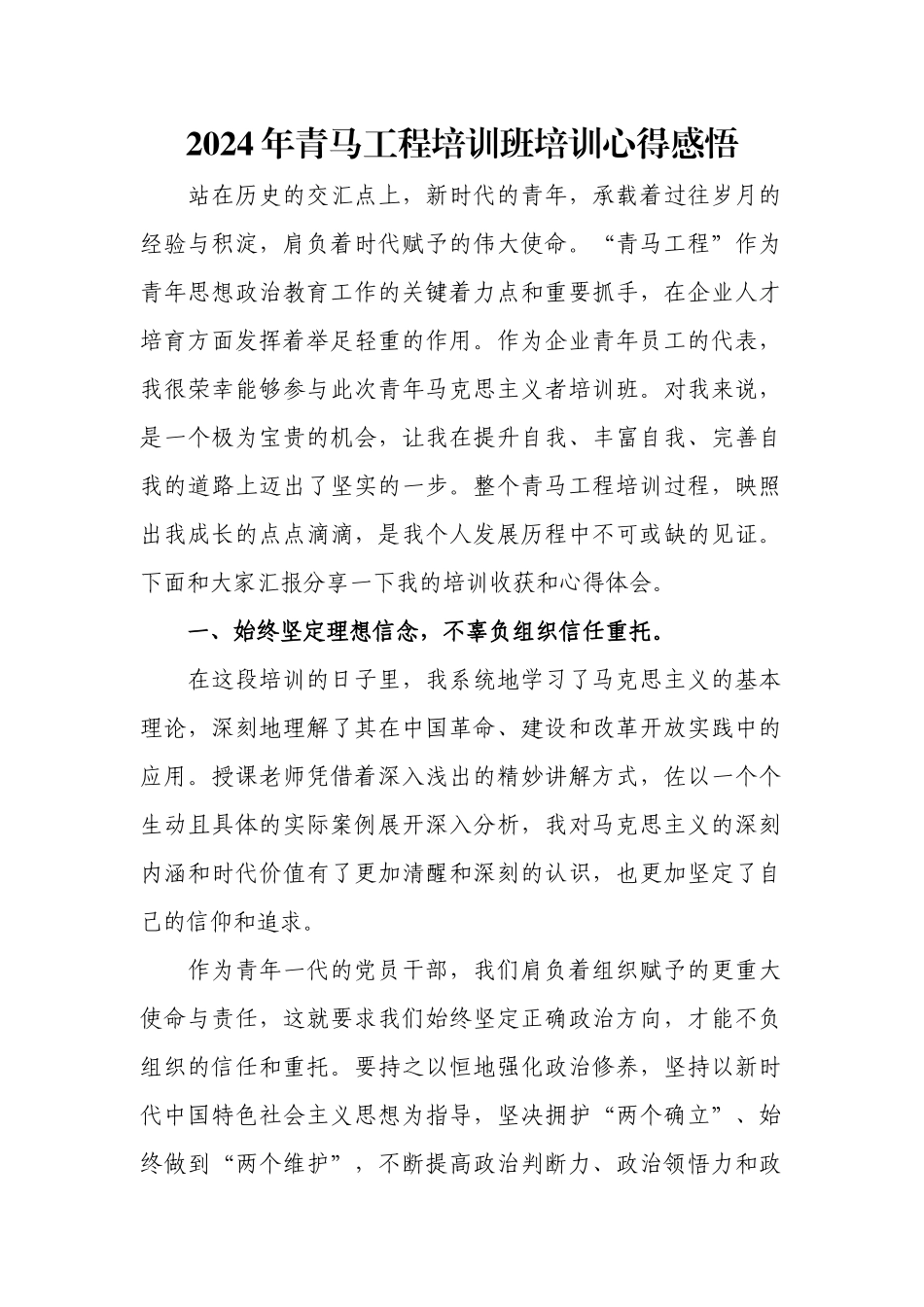 2024年青马工程培训班培训心得感悟.docx_第1页