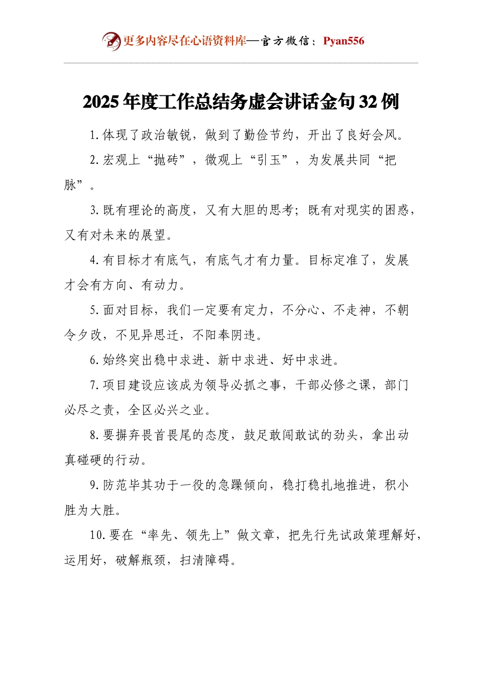 2025年度工作总结务虚会讲话金句32例.docx_第1页