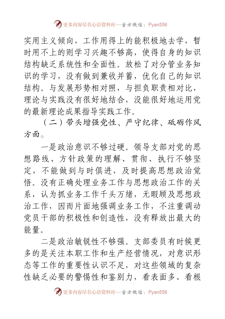2024年度党支部组织生活会对照检查材料（“四个带头”）.docx_第2页