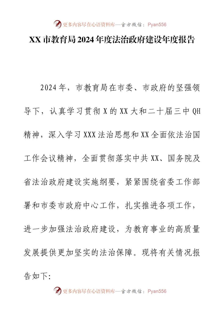 XX市教育局2024年度法治政府建设年度报告.docx_第1页