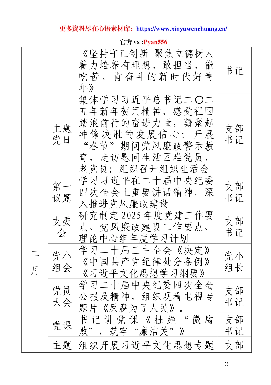 2025年基层党支部“三会一课”计划表.docx_第2页