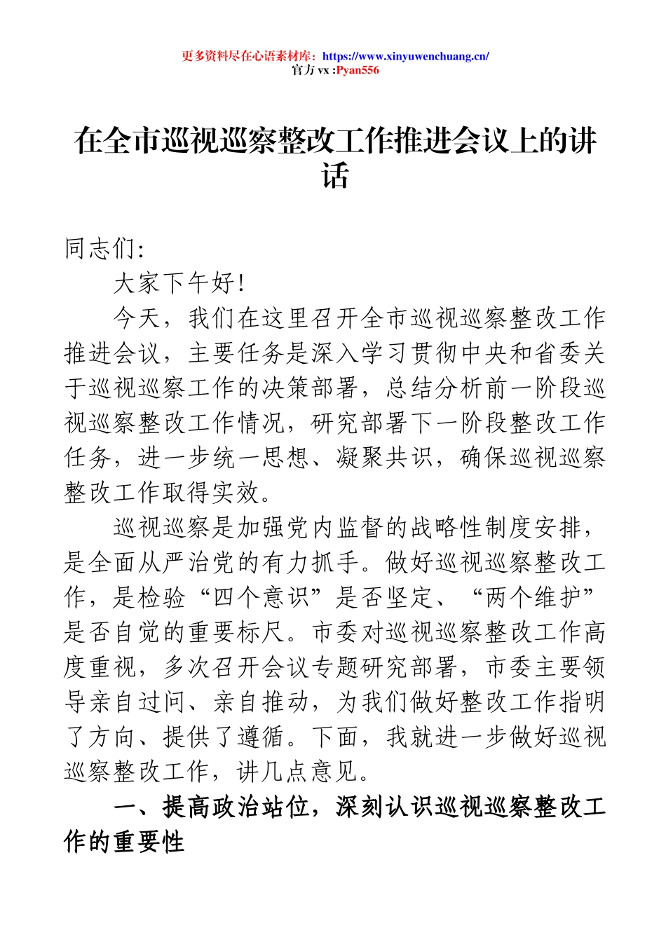 在全市巡视巡察整改工作推进会议上的讲话.docx_第1页
