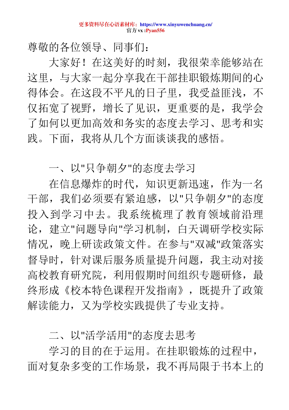 干部挂职锻炼座谈会发言.docx_第1页