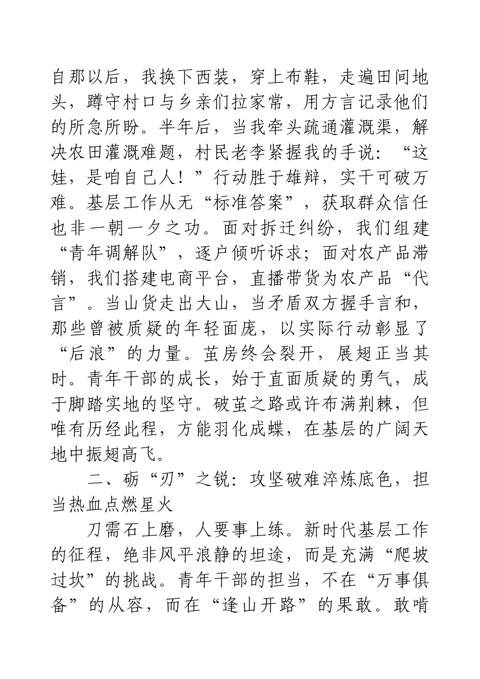 青年干部发言稿——破茧淬火铸锋芒砺刃拓新越重山传炬焕光启新程.docx_第2页