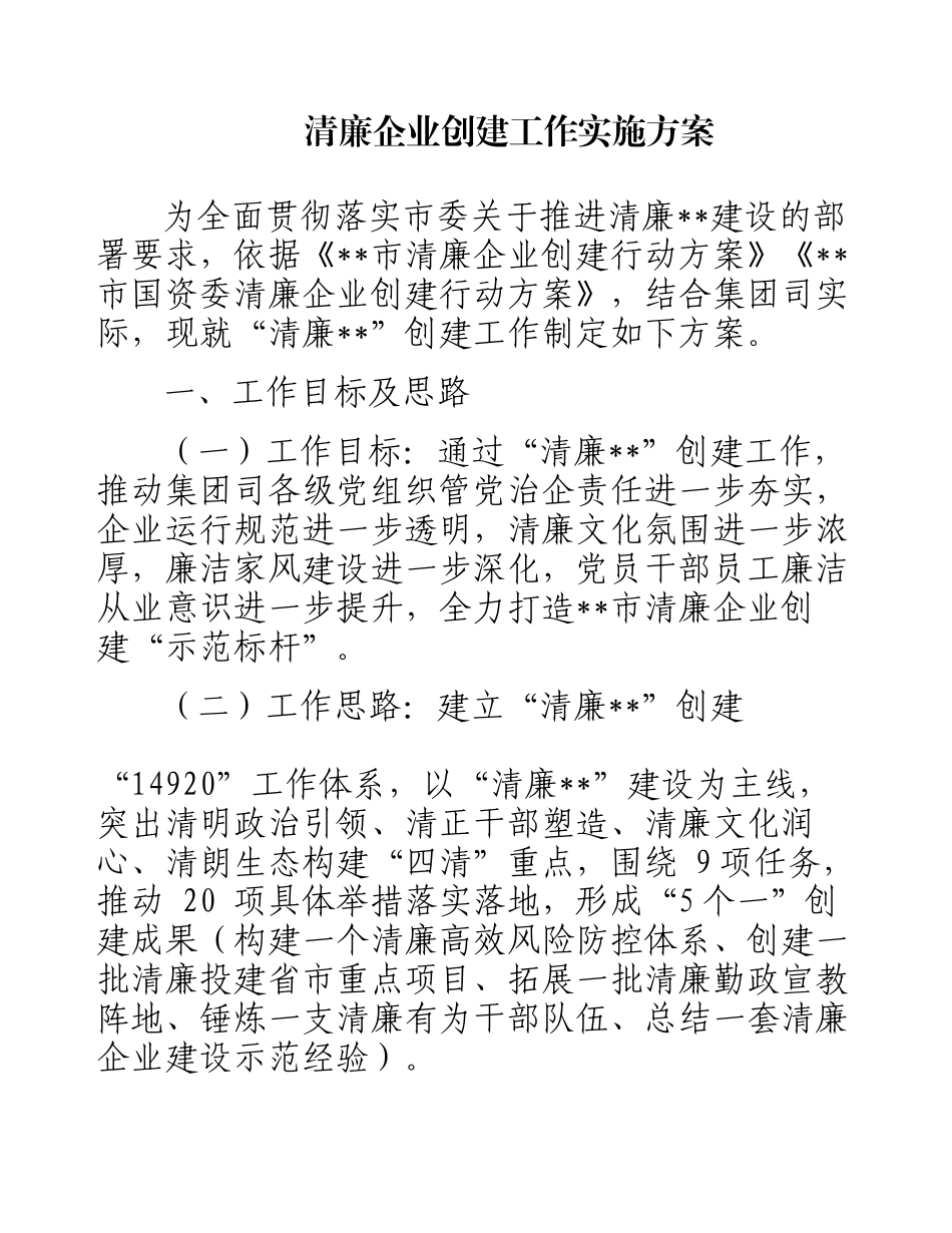  清廉企业创建工作实施方案.docx_第1页