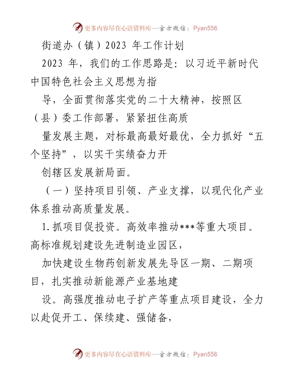 [工作计划] 街道办（镇） - 2023年度工作计划与发展战略.docx_第1页