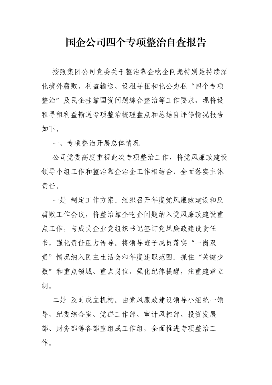 国企公司四个专项整治自查报告(1).docx_第1页