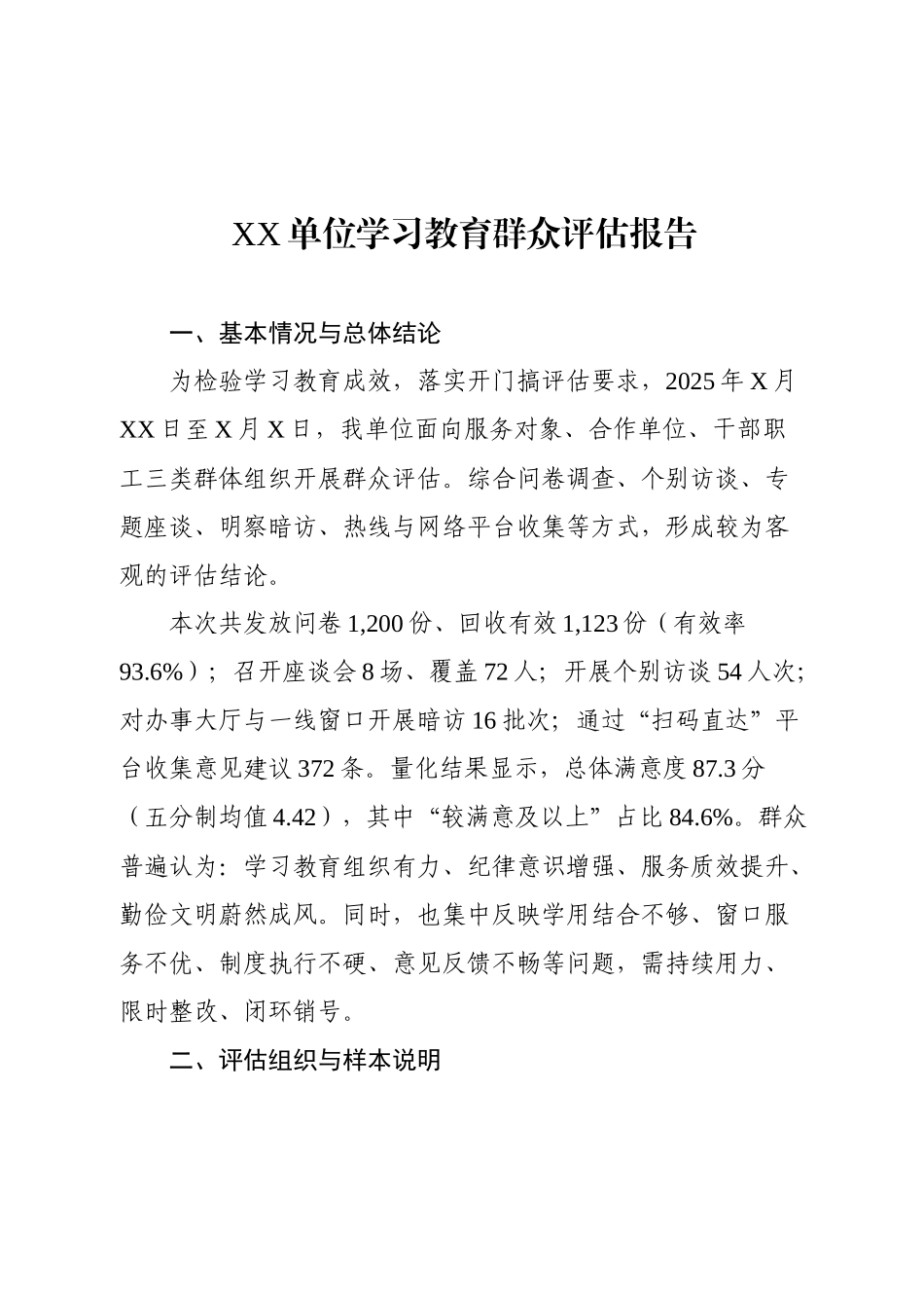 XX单位学习教育群众评估报告.docx_第1页