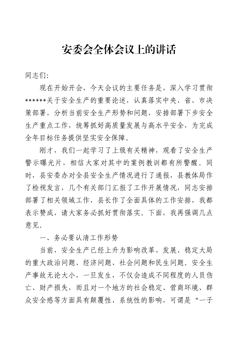安委会全体会议上的讲话.docx_第1页